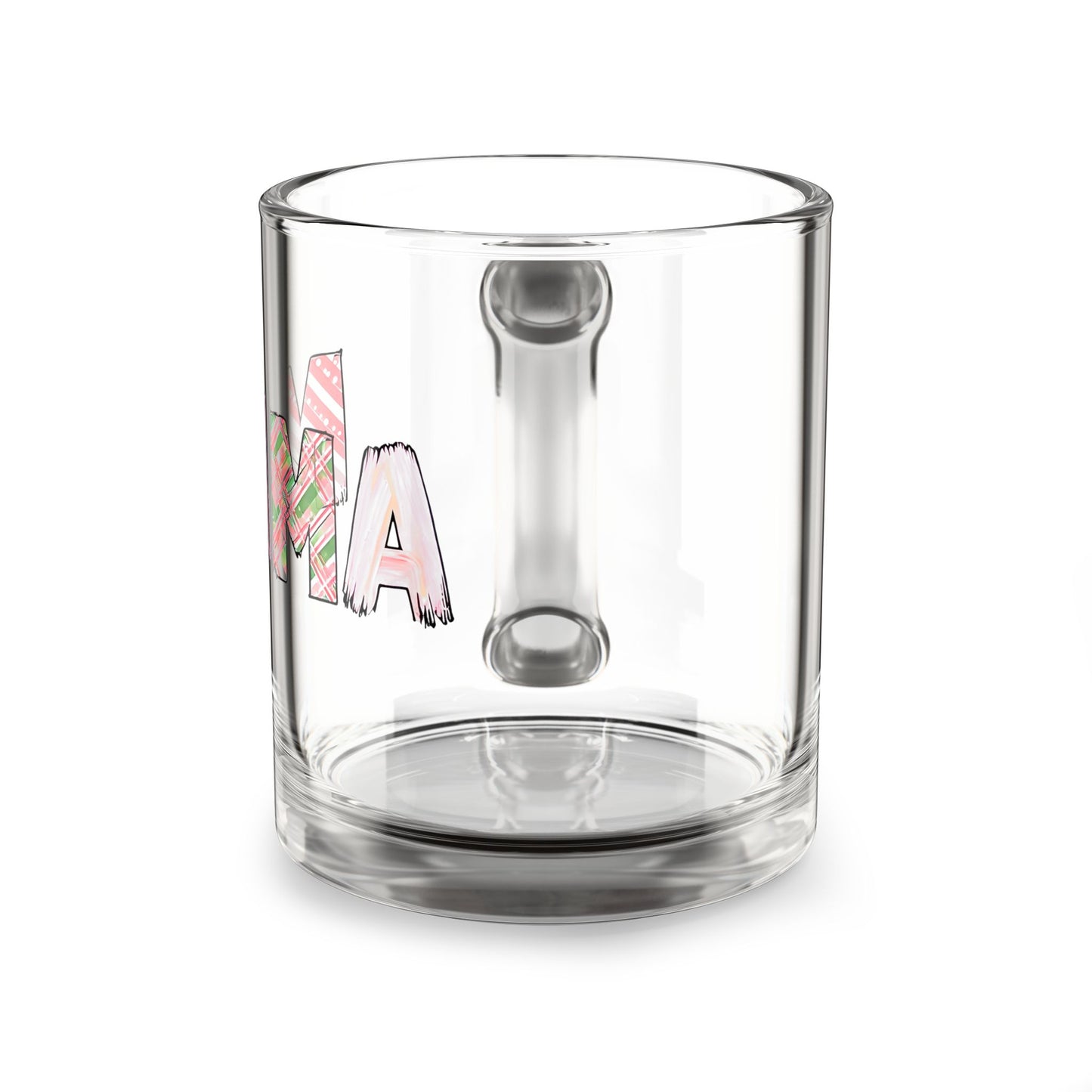 "MAMA" Glass Coffee Mug | Pink Patterned Design | 16oz Clear Tea Cup | Mother's Day Gift