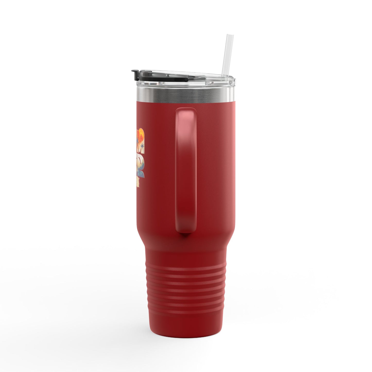 Summer Vibes Tumbler with Handle & Straw | 40 oz Insulated Mug in White, Red, Black, Teal, Blue & Gray