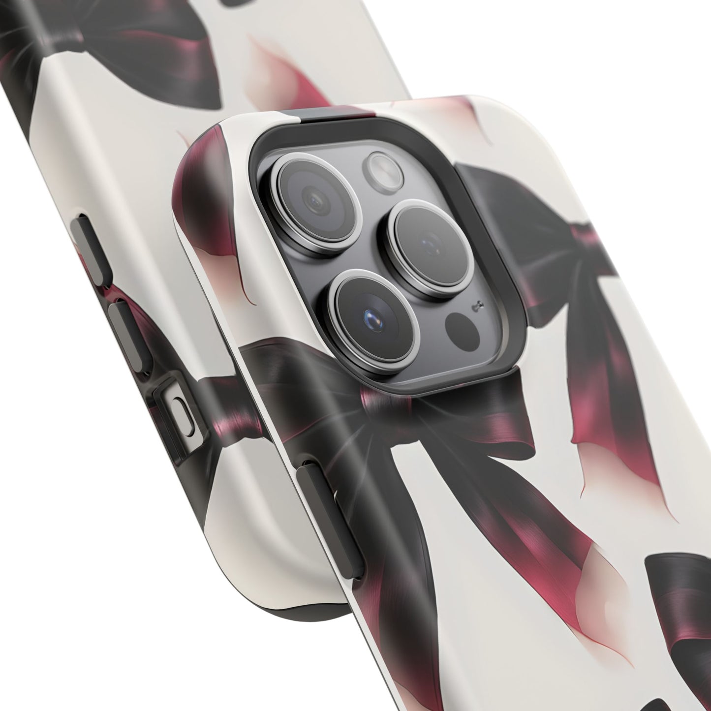 Dark Elegance Bows MagSafe iPhone Case - Sophisticated Bow Pattern iPhone Protection