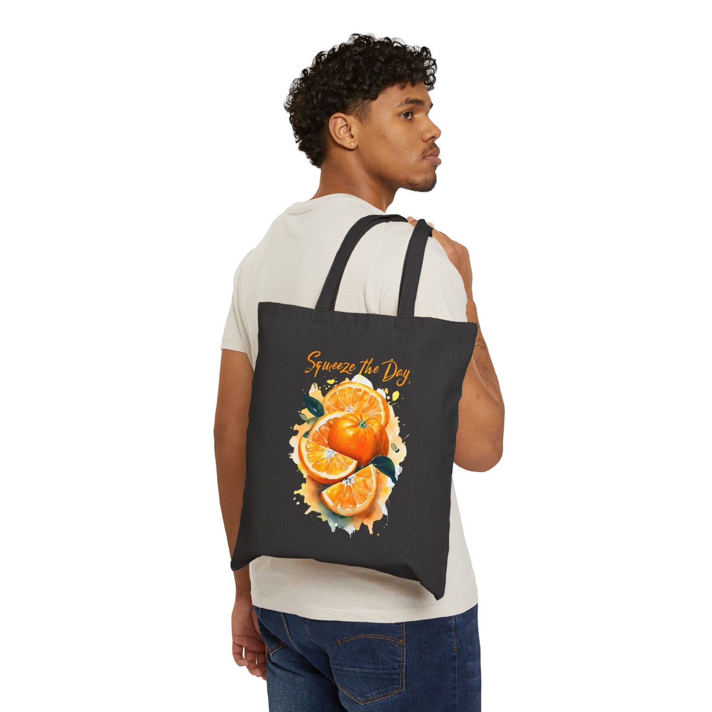 Squeeze the Day Orange Tote Bag β Reusable Canvas Bag with Citrus Fruit Design, Eco-Friendly Grocery Tote, Motivational Gift Idea