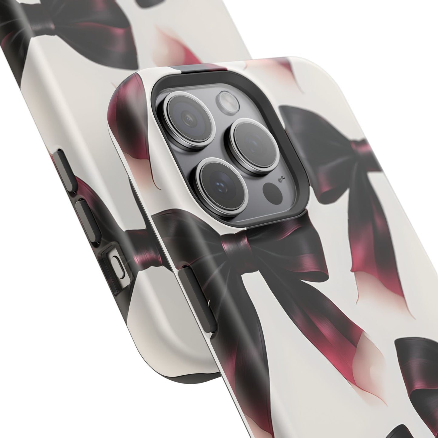 Dark Elegance Bows MagSafe iPhone Case - Sophisticated Bow Pattern iPhone Protection