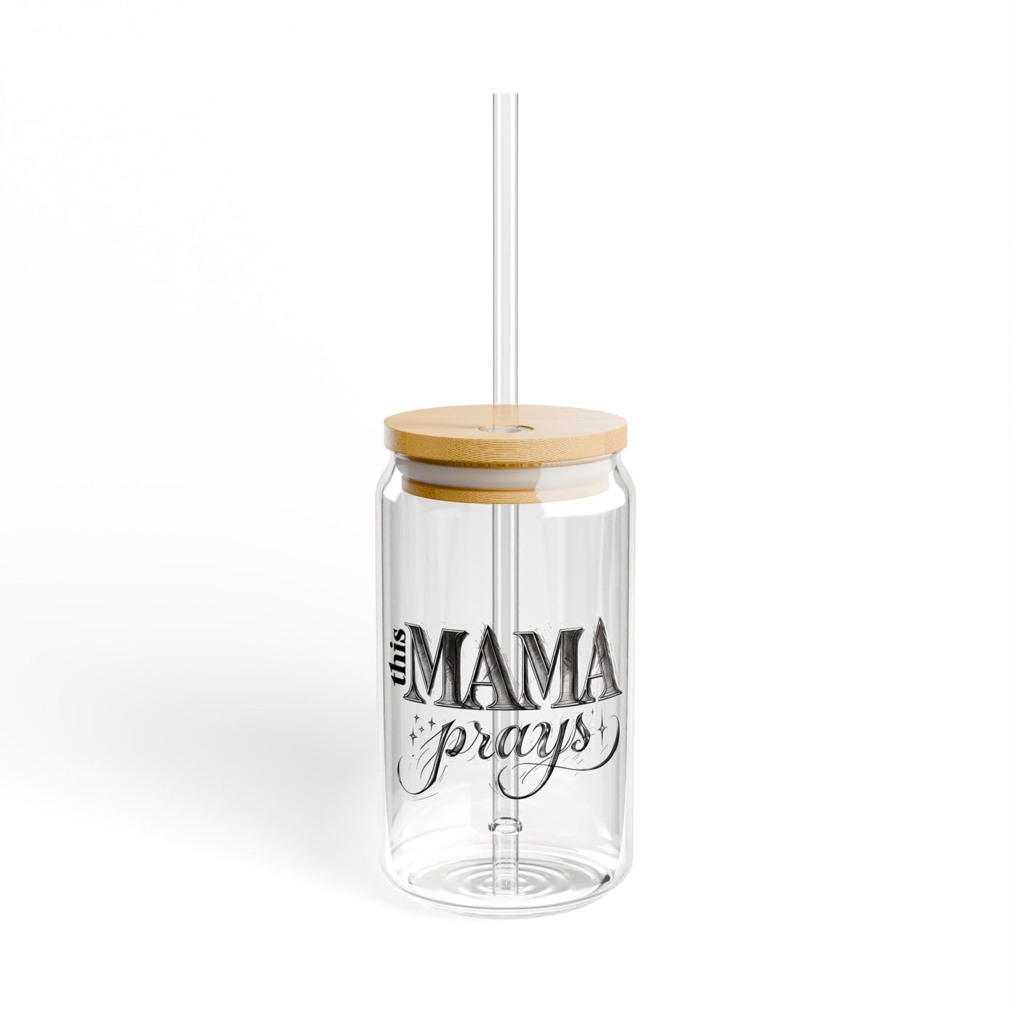 "This MAMA Prays" Glass Can Tumbler | Faith-Based Mom Gift | 16oz with Bamboo Lid | Daily Essentials Collection