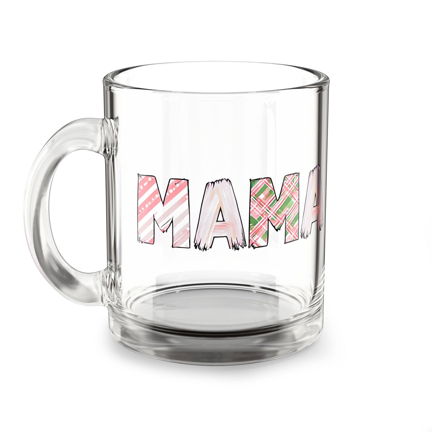 "MAMA" Glass Coffee Mug | Pink Patterned Design | 16oz Clear Tea Cup | Mother's Day Gift
