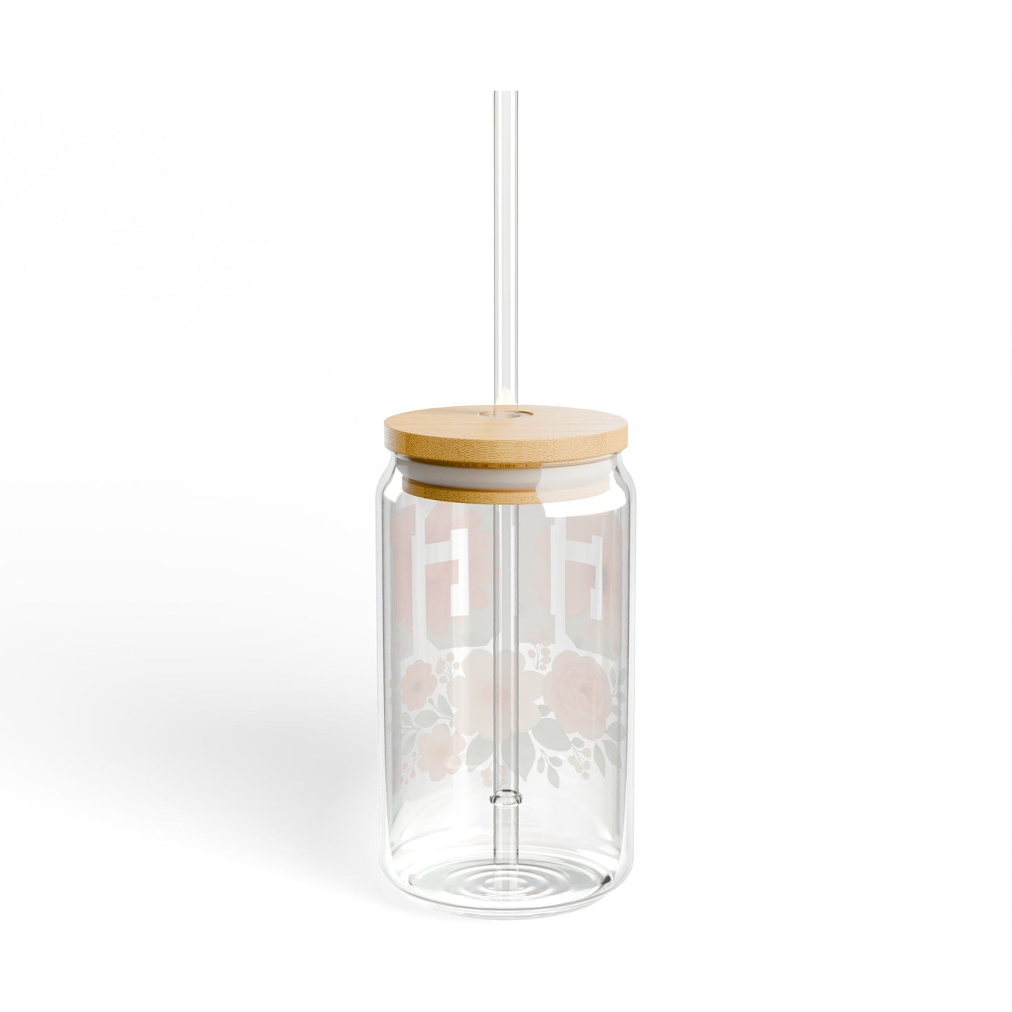 “GIGI” Floral Glass Can Tumbler – 16oz with Bamboo Lid & Straw