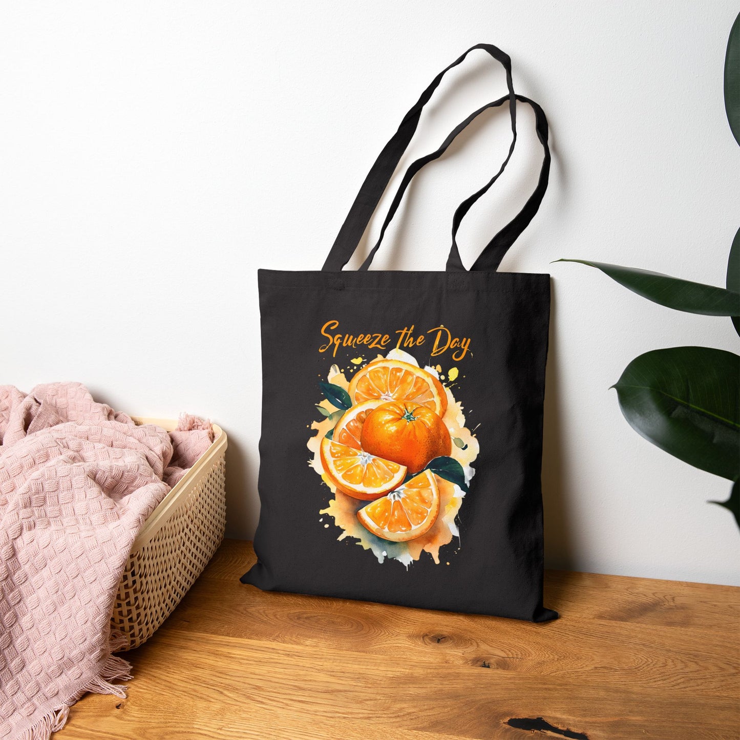Squeeze the Day Orange Tote Bag β Reusable Canvas Bag with Citrus Fruit Design, Eco-Friendly Grocery Tote, Motivational Gift Idea