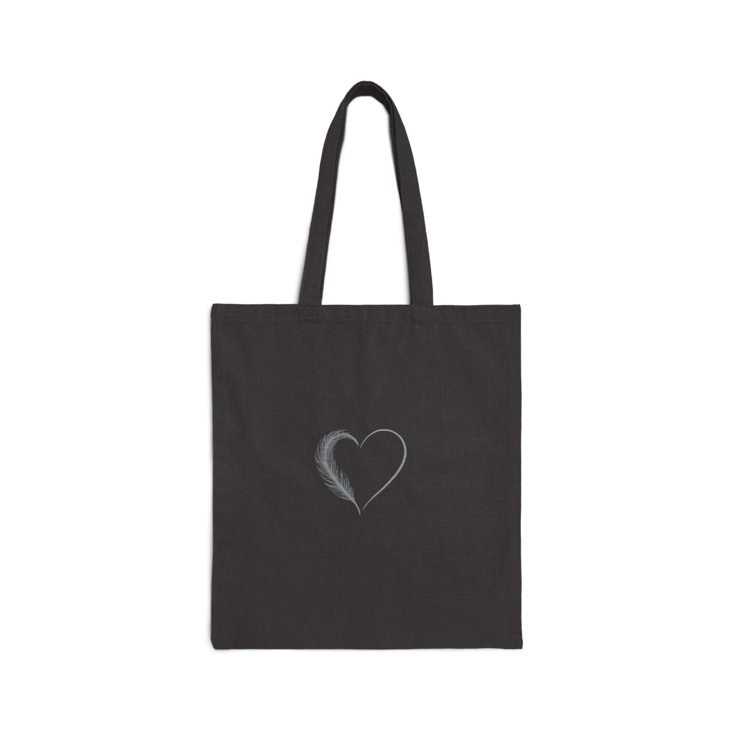 Black tote bag with a heart design on a white background