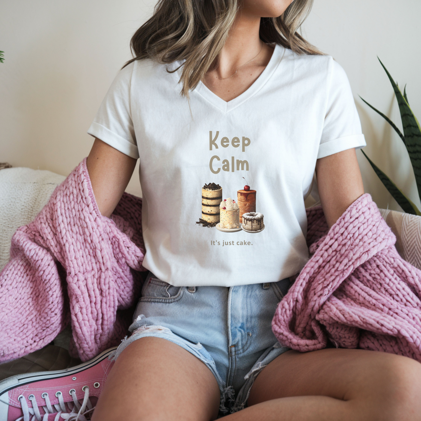 Keep Calm It's Just Cake | Baker V-Neck T-Shirt