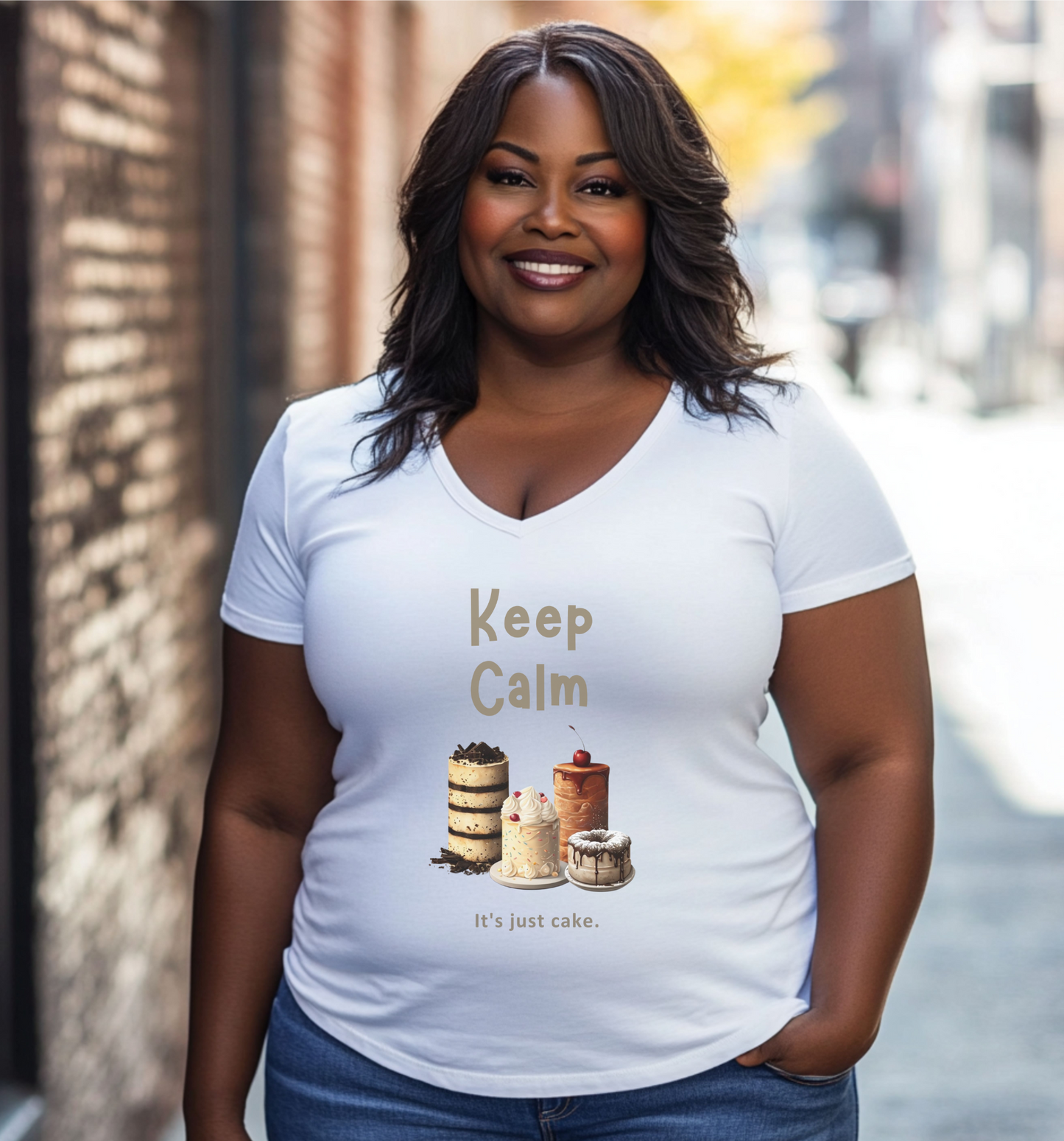 Keep Calm It's Just Cake | Baker V-Neck T-Shirt