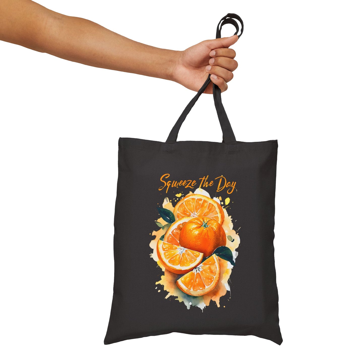 Squeeze the Day Orange Tote Bag – Reusable Canvas Bag with Citrus Fruit Design, Eco-Friendly Grocery Tote, Motivational Gift Idea
