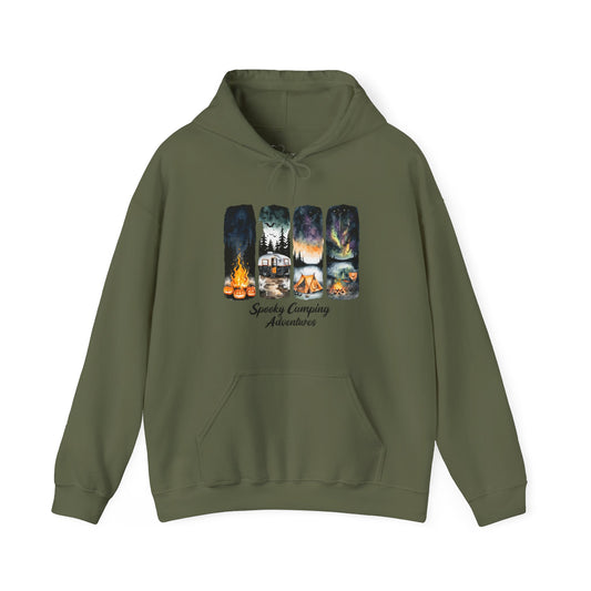 Green hoodie with a graphic design on a white background