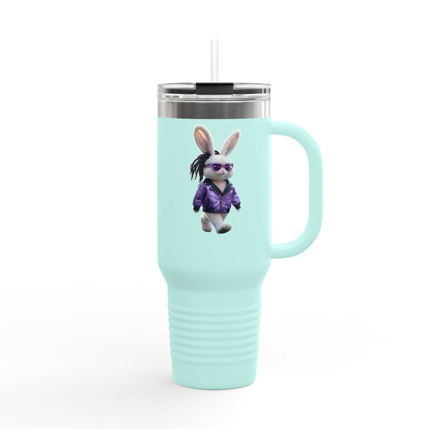 40oz Bunny Water Tumbler | Insulated Handle & Straw