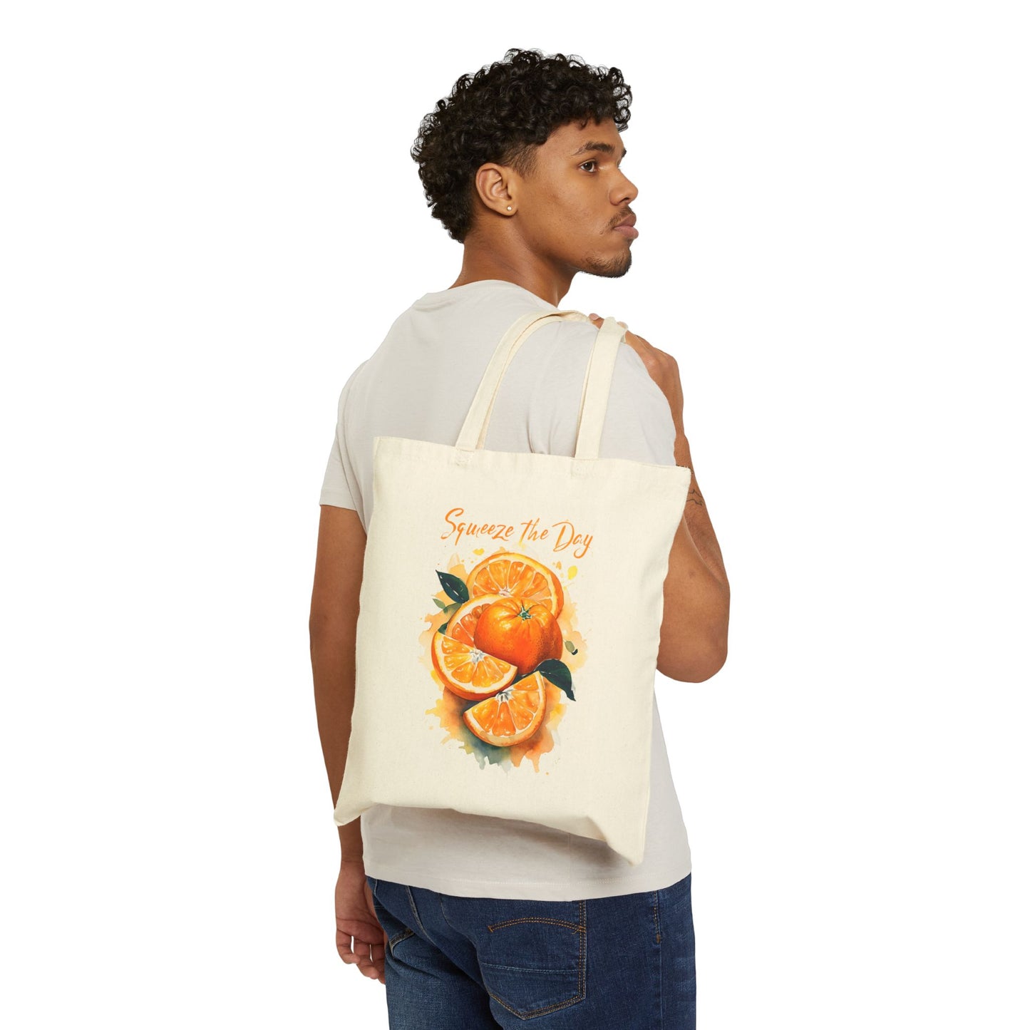 Squeeze the Day Orange Tote Bag – Reusable Canvas Bag with Citrus Fruit Design, Eco-Friendly Grocery Tote, Motivational Gift Idea