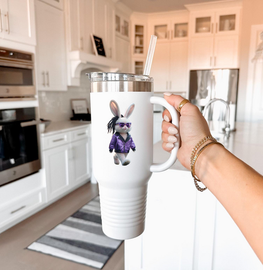 40oz Bunny Water Tumbler | Insulated Handle & Straw