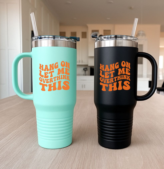 40oz Retro Overthinking Tumbler | Orange Handle Cup | Daily Essential