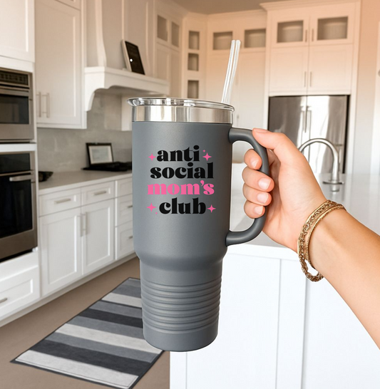 40oz Anti Social Mom Tumbler | Insulated Handle Cup | Introvert Mom Gift
