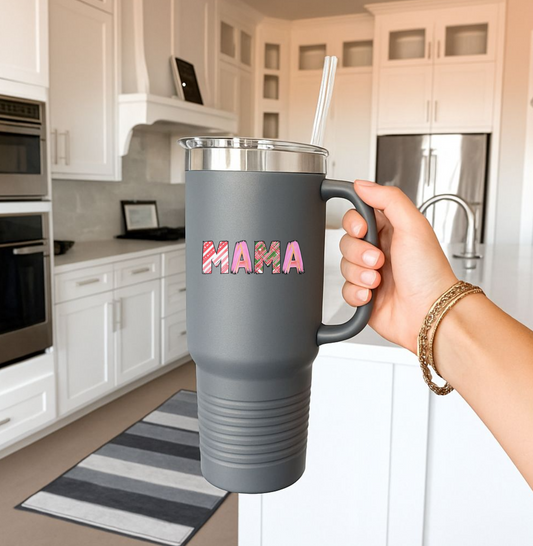 40oz Plaid Mama Tumbler | Mom Handle Cup | Mother's Day Gift
