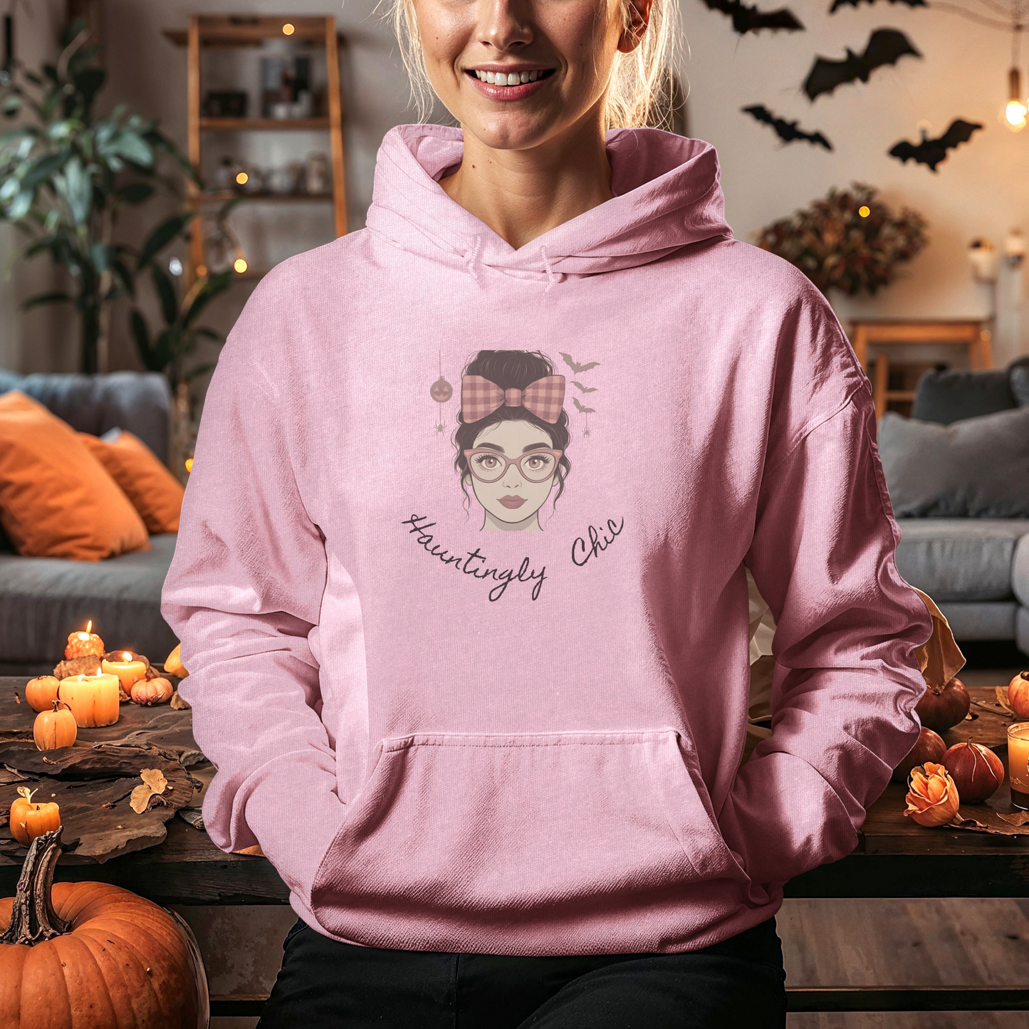 Hauntingly Chic Hoodie - Elegant Modern Witch Halloween Fashion