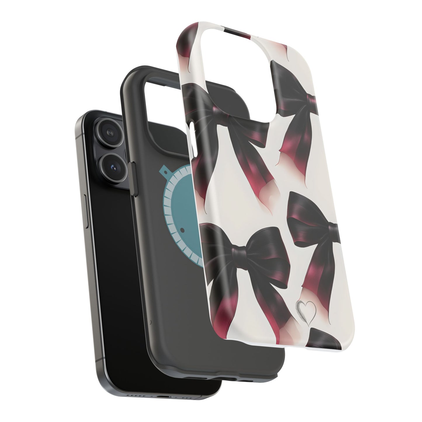 Dark Elegance Bows MagSafe iPhone Case - Sophisticated Bow Pattern iPhone Protection