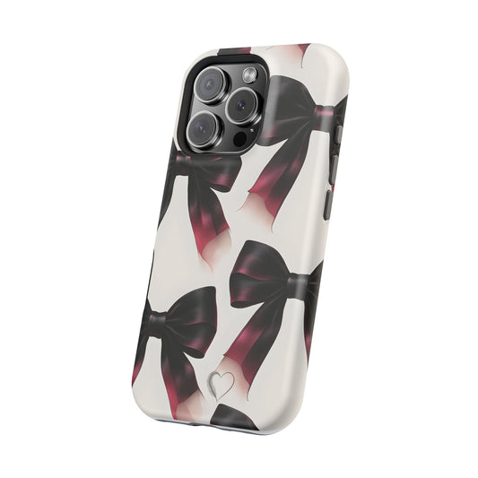 Dark Elegance Bows MagSafe iPhone Case - Sophisticated Bow Pattern iPhone Protection