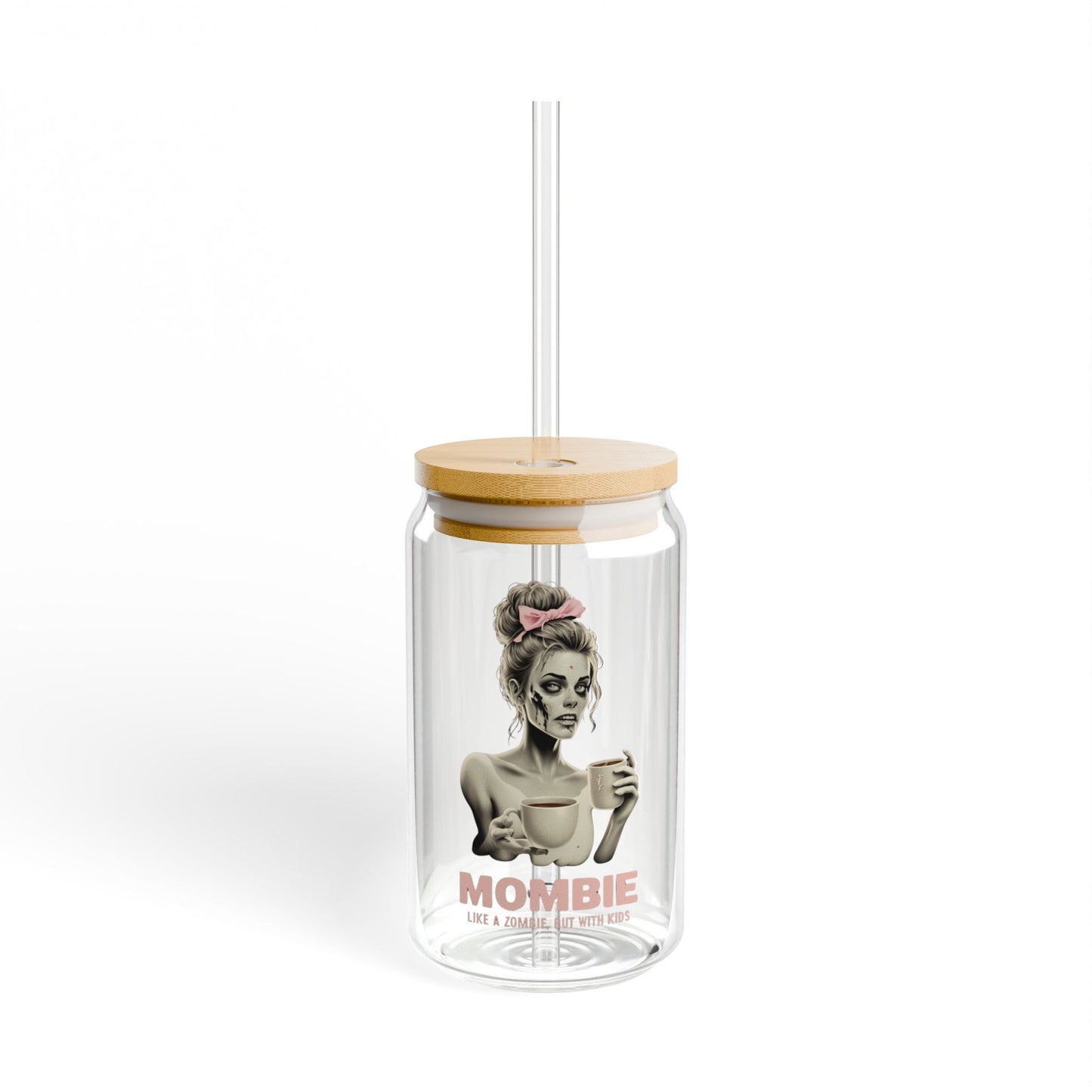 "Mombie" Glass Tumbler | 16oz Mason Jar Style | Bamboo Lid & Straw | Daily Essentials Collection