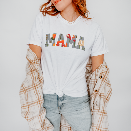 Floral "MAMA" Comfort Colors Tee – Soft Vintage-Inspired Mom Shirt