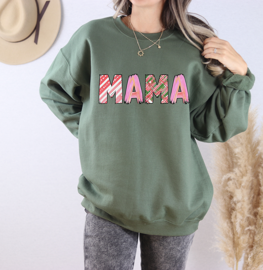 Sweatshirt Cozy Christmas Mama Graphic Sweatshirt Pink Red Plaid Mama Shirt Winter Holiday Mom Gift Cute Comfy Crewneck