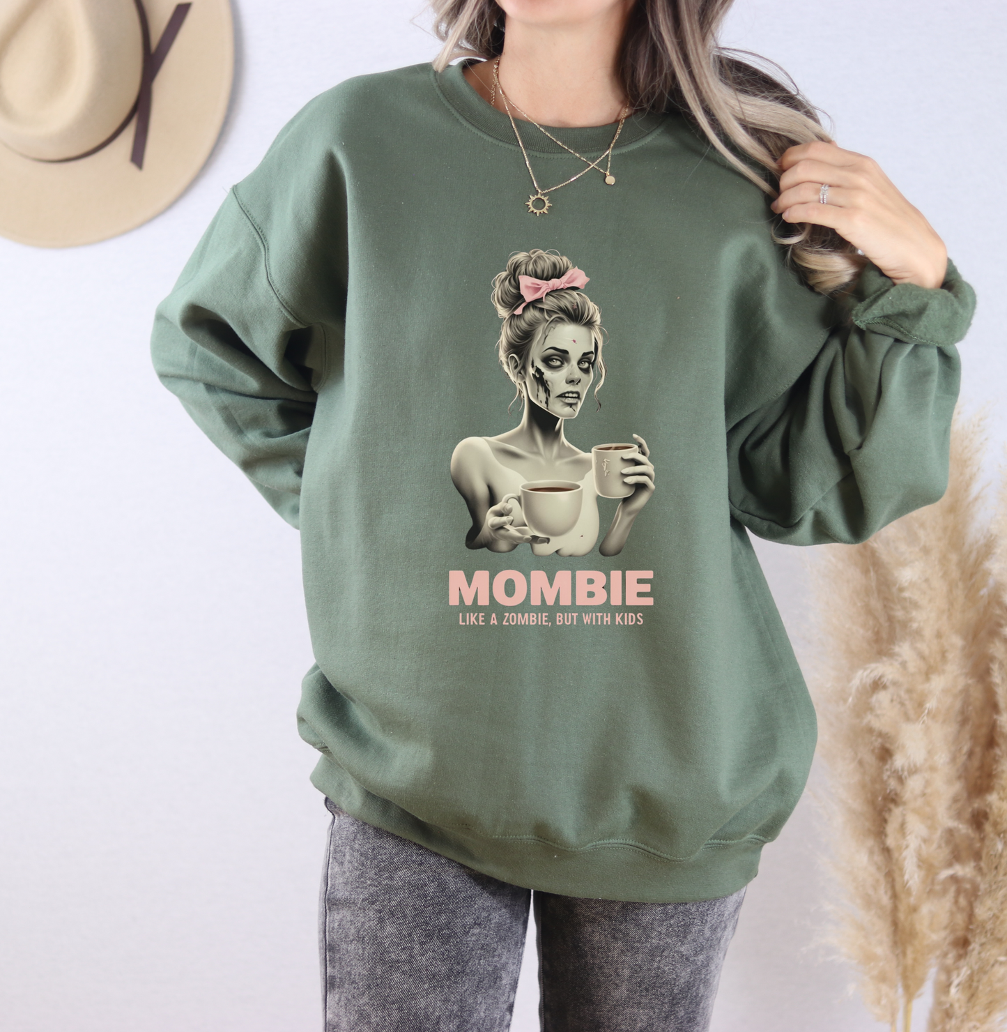 Sweatshirt Funny Mombie Graphic Cozy Oversized Mom Life Coffee Lover Fall Outfit Mother's Day Gift