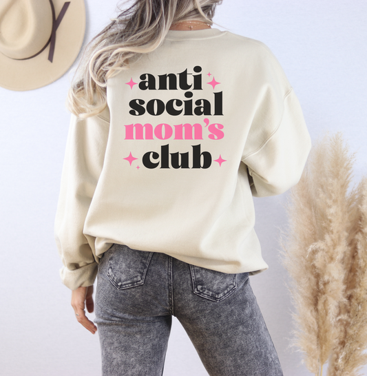Sweatshirt Funny Graphic Anti Social Moms Club Oversized Cozy Gift for Moms Casual Lounge Wear Trendy Mom Outfit